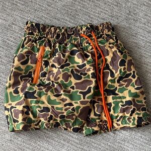 Camouflage Shorts with Orange Accents